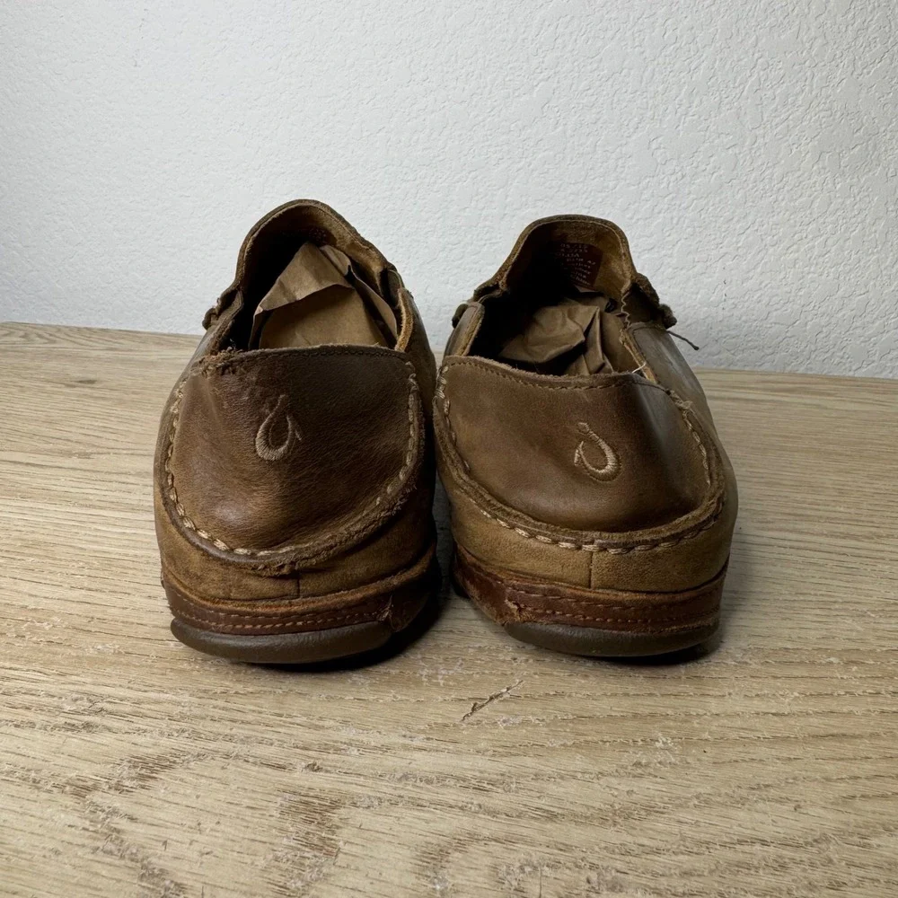 OluKai‎ Moloa Mens Brown Leather Slip On Loafers Drop-In Heel 10128-2733 Size 9